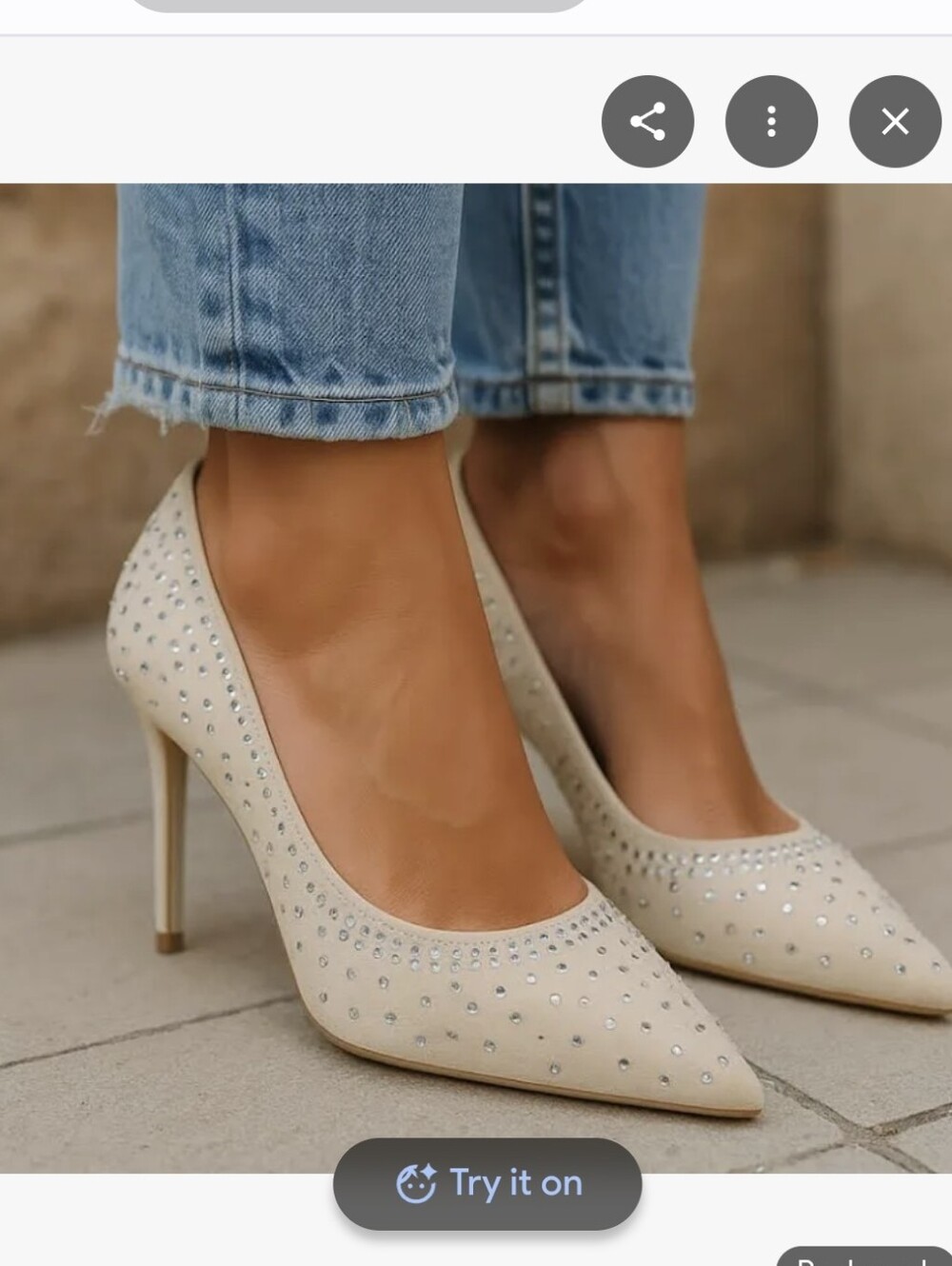 Women’s Cream Pointed-Toe Heels with Sparkle Studs